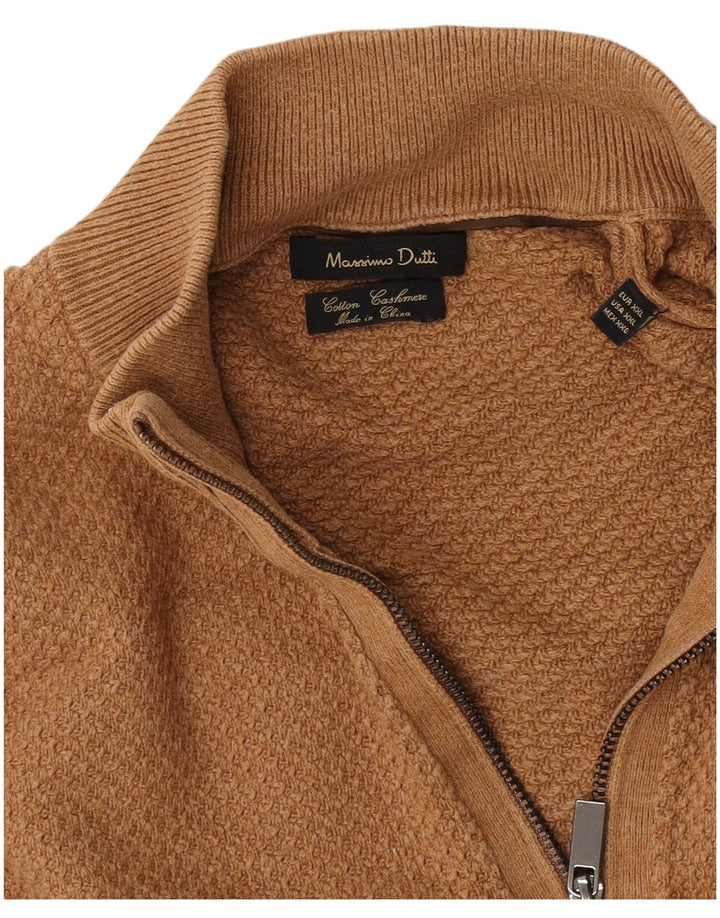 Massimo Dutti muški džemper s izrezom s patentnim zatvaračem 2XL smeđi pamuk