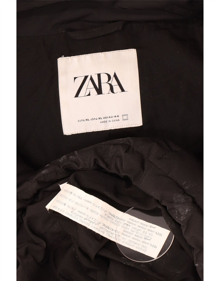 Zara ženska podstavljena jakna s kapuljačom UK 42 XL crni poliester
