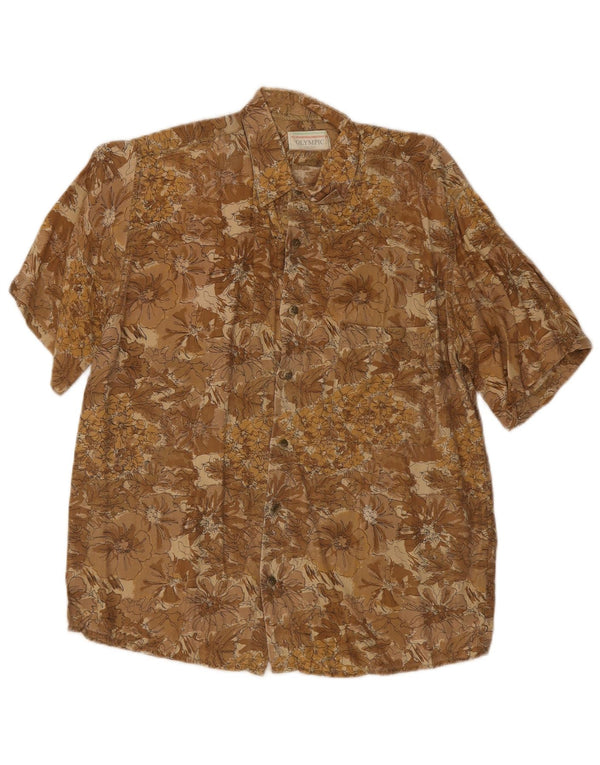 Vintage Mens Short Sleeve Shirt Small Brown Floral Viscose