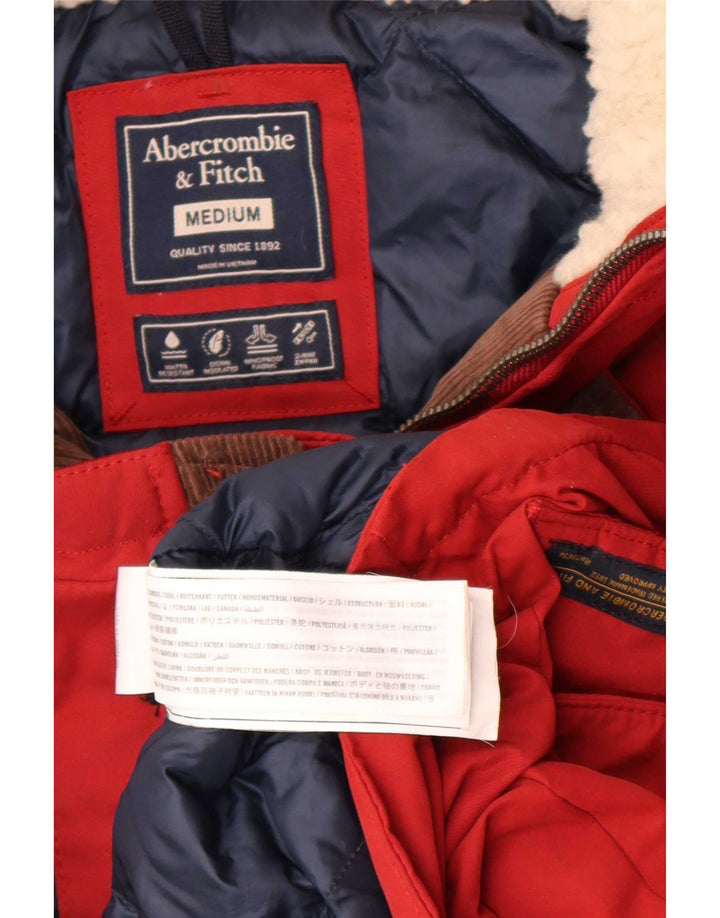 Abercrombie & Fitch muški podstavljeni kaput s kapuljačom UK 38 srednje crveni poliester