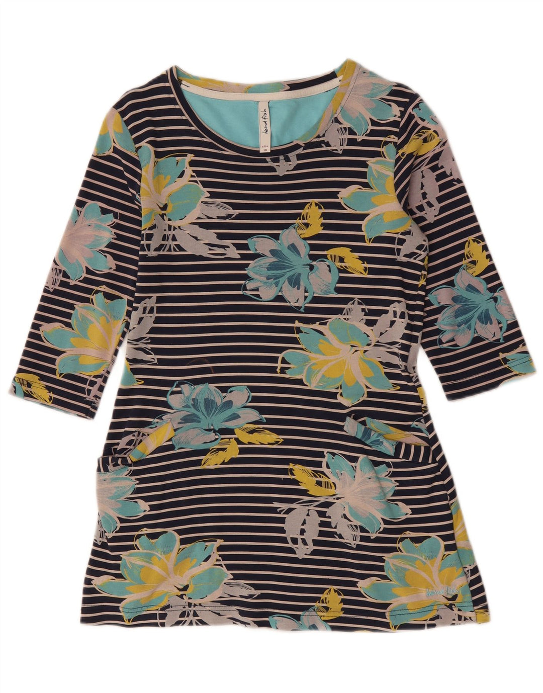 WEIRD FISH Ženska majica s 3/4 rukavima UK 10 Mala tamnoplava cvjetna pamuk