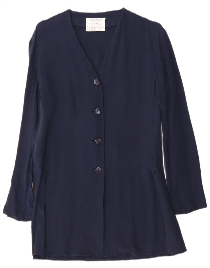 Max Mara ženski sako s 4 gumba UK 14 Srednja tamnoplava svila