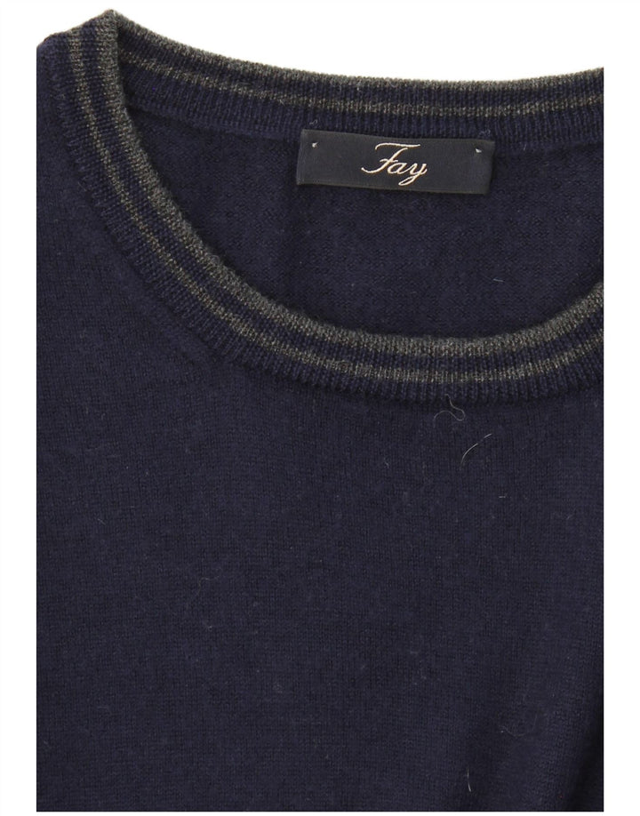 FAY Womens Crop Crew Neck Jumper Sweater UK 12 Medium Navy Blue