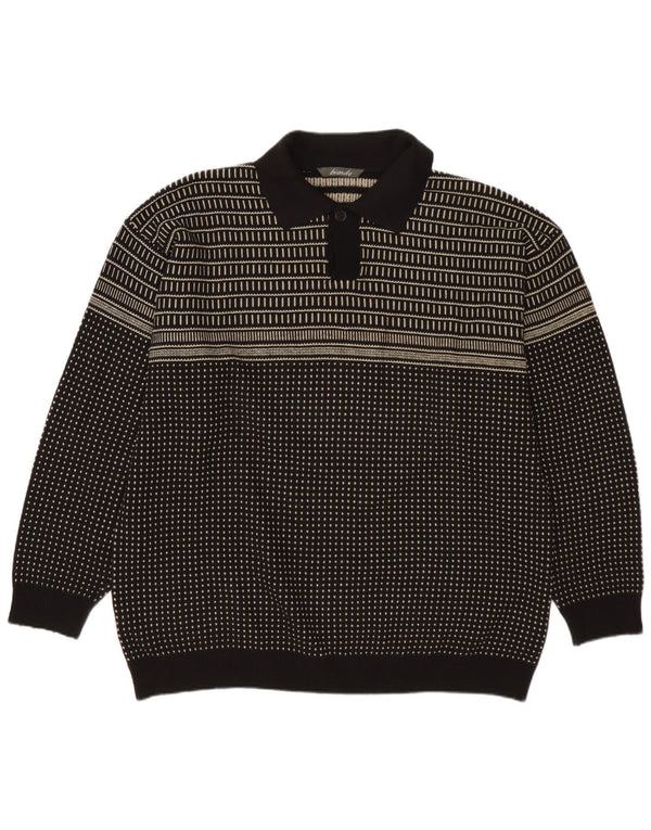 VINTAGE muški pulover s polo ovratnikom IT 54 XL crni pamuk na točke