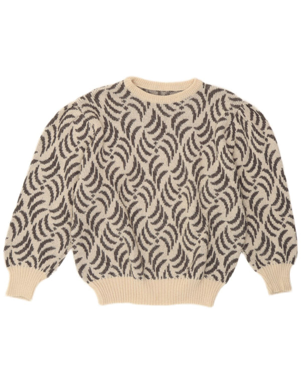 Vintage ženski džemper s okruglim izrezom s apstraktnim uzorkom UK 14 srednje veličine W