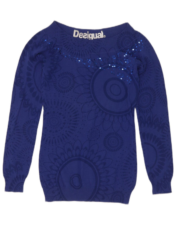 Desigual ženski džemper s veznim izrezom UK 8 Mali tamnoplavi paisley