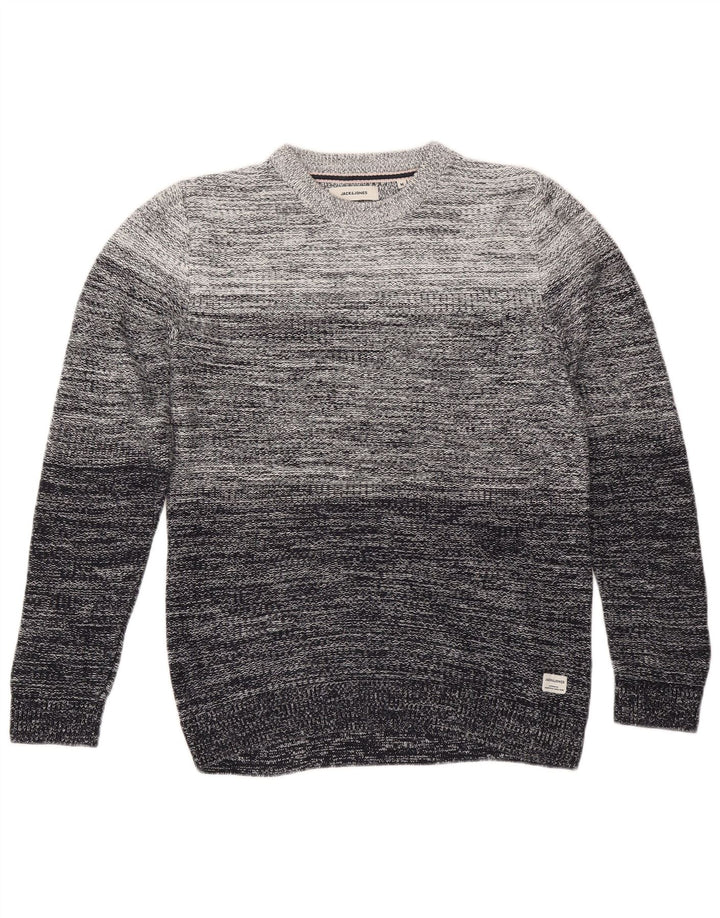 Jack & Jones muški džemper s okruglim izrezom, pamuk srednje sive pruge