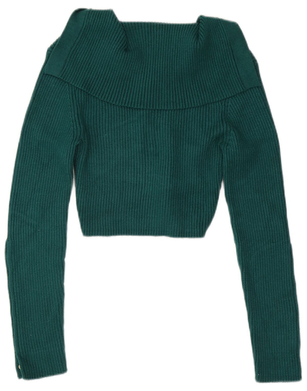 Zara ženski kratki pulover s polo izrezom UK 12 Srednje zelena viskoza