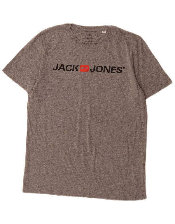Velika siva pamučna muška majica s grafičkim motivima Jack & Jones