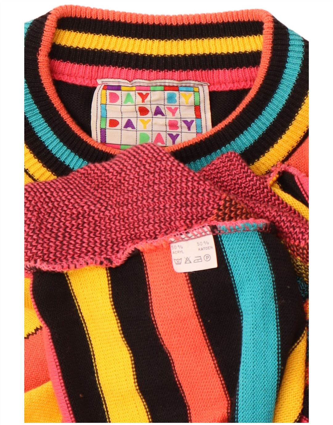 VINTAGE ženski džemper s okruglim izrezom UK 16 Veliki višebojni