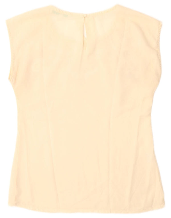 Vintage gornji dio ženske bluze UK 12 Srednje bež cvjetni poliester