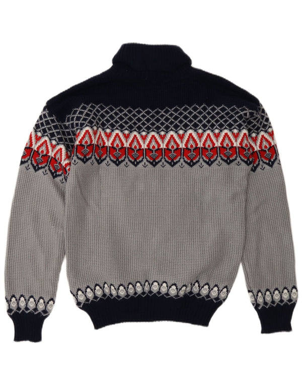 Vintage muški džemper s rol izrezom Srednje plavi Fair Isle akril