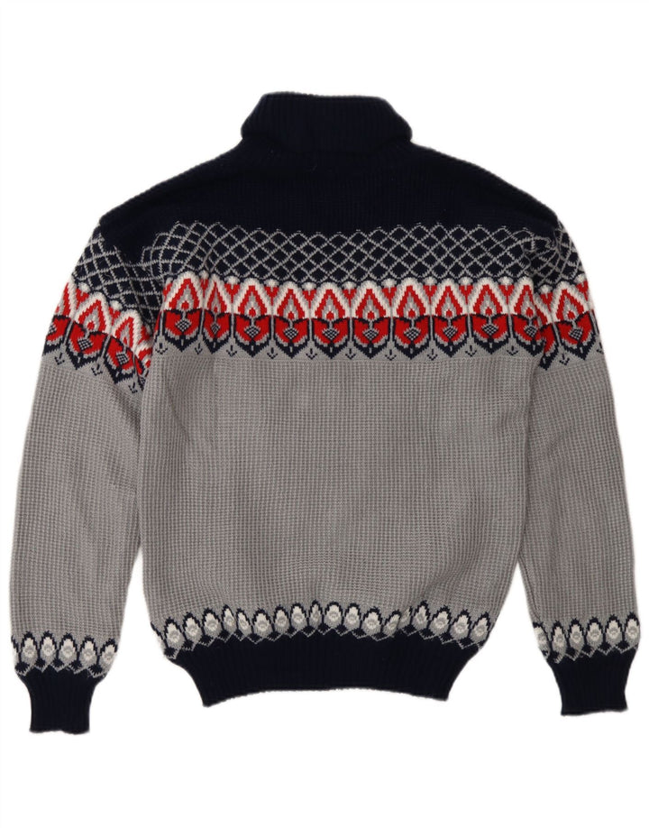 Vintage muški džemper s rol izrezom Srednje plavi Fair Isle akril
