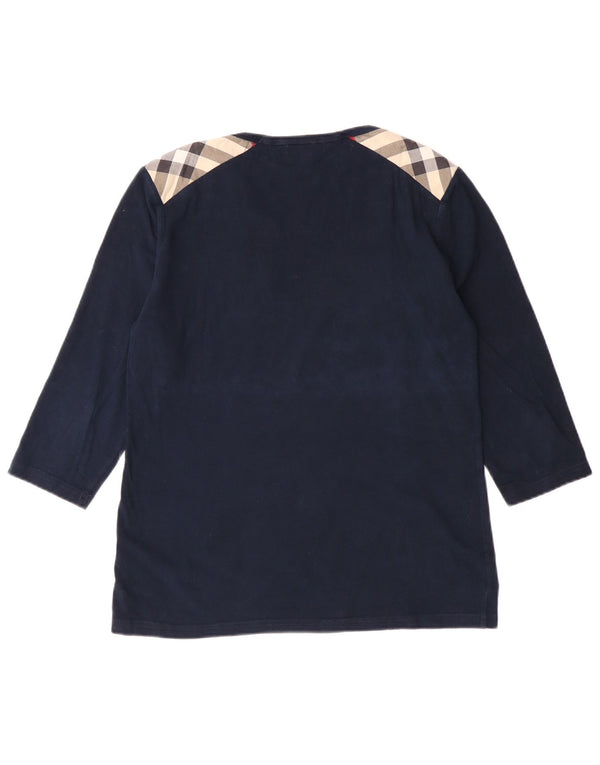 Burberry Womens Top 3/4 Sleeve UK 14 Large Navy Blue Colourblock Cotton