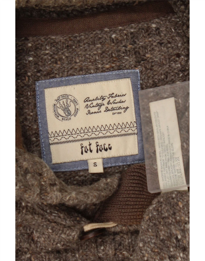FAT FACE Mens Button Neck Jumper Sweater Small Grey Flecked Wool