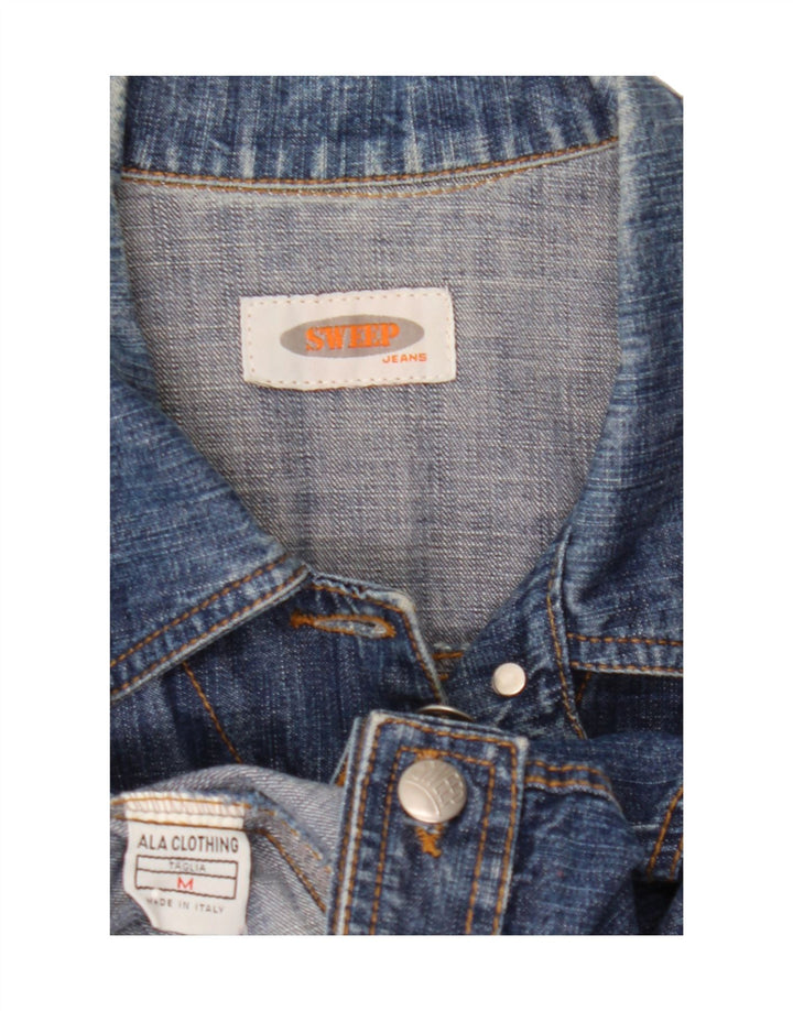 VINTAGE Womens Crop Denim Jacket UK 12 Medium Blue Vintage Vintage and Second-Hand Vintage from Messina Hembry 