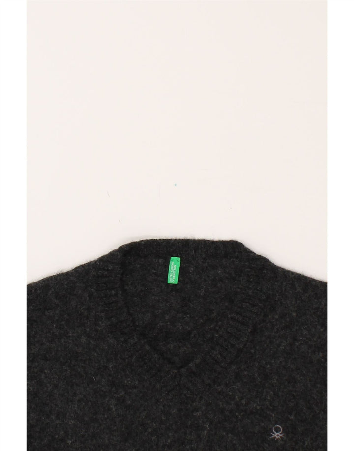 BENETTON Womens V-Neck Jumper Sweater UK 14 Large Grey Wool Vintage Benetton and Second-Hand Benetton from Messina Hembry 