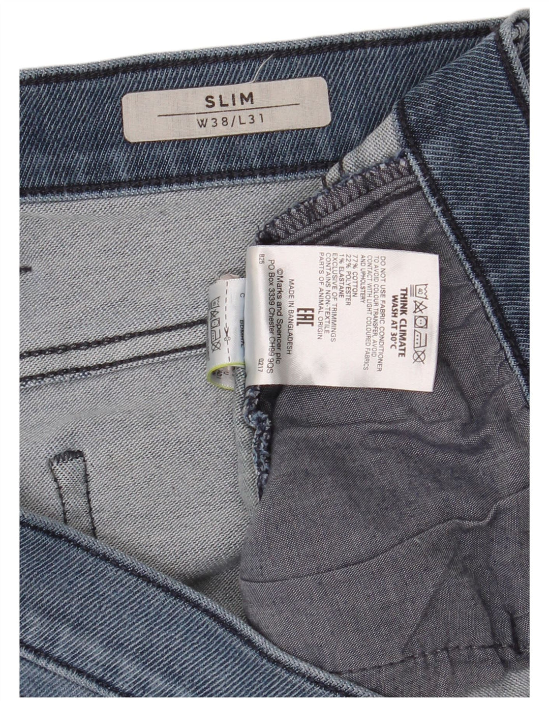 Marks & Spencer Muške Slim Traperice W38 L31 Plava Pamuk