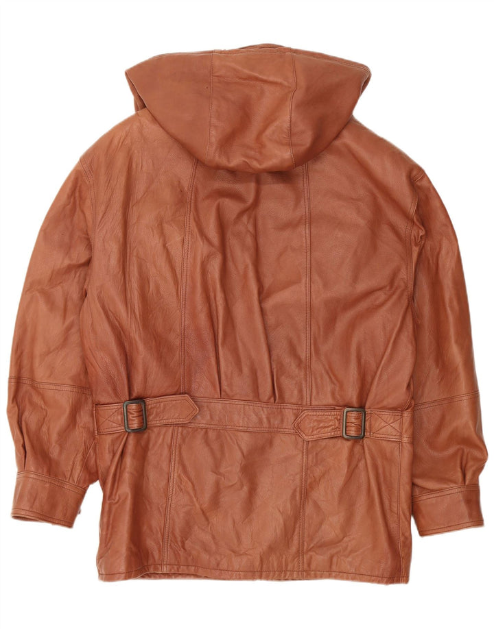 VINTAGE muški kožni kaput s kapuljačom IT 48 Srednje smeđa koža