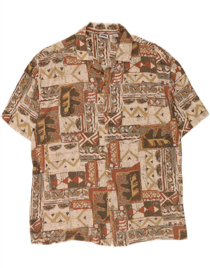 PULL & BEAR Muška košulja kratkih rukava Veličina 38 srednje bež patchwork