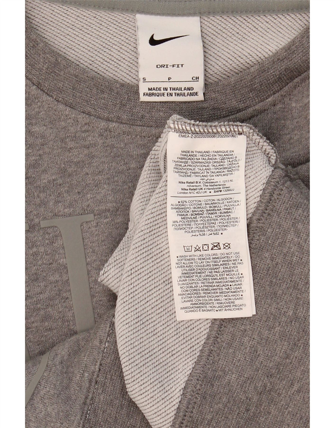 NIKE Womens Dri Fit Oversized Graphic Sweatshirt Jumper UK 10 Small Grey Vintage Nike and Second-Hand Nike from Messina Hembry 