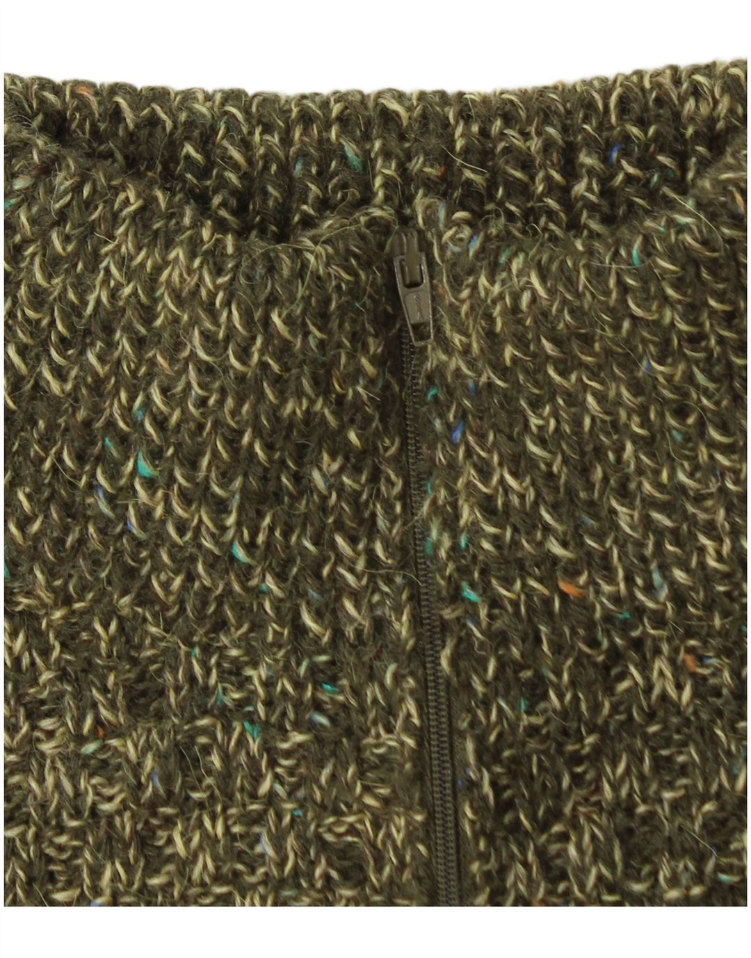 Vintage muški džemper s izrezom s patentnim zatvaračem, srednje boje kaki s pjegama