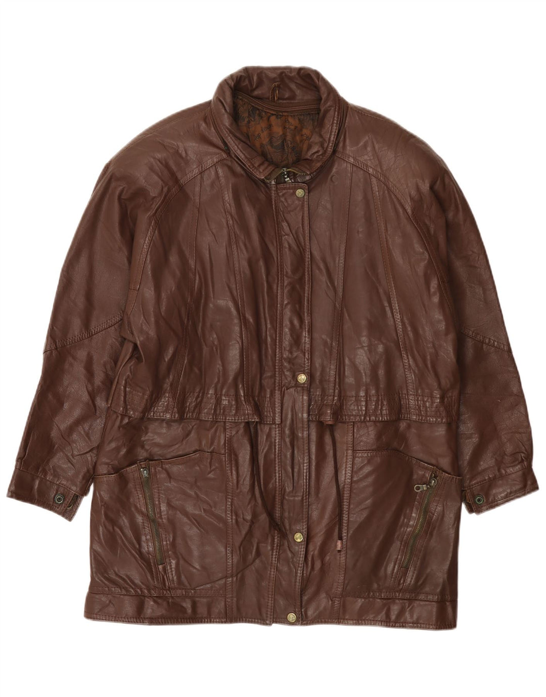 VINTAGE ženski kožni kaput UK 14 Veliki smeđi