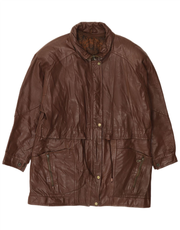 VINTAGE ženski kožni kaput UK 14 Veliki smeđi