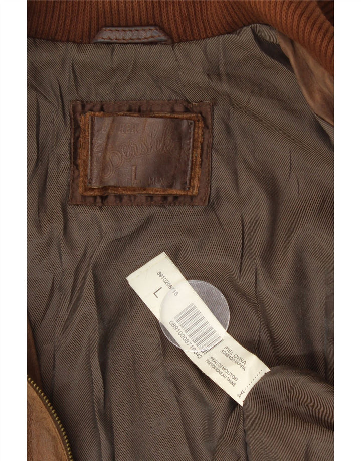 Bershka ženska kožna bomber jakna UK 14 velika smeđa koža