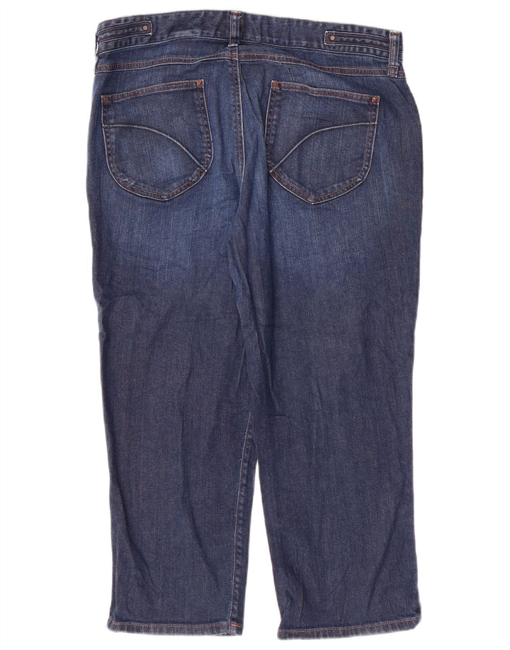 EDDIE BAUER Ženske visoke kapri traperice US 12 Large W34 L23 tamnoplavi pamuk