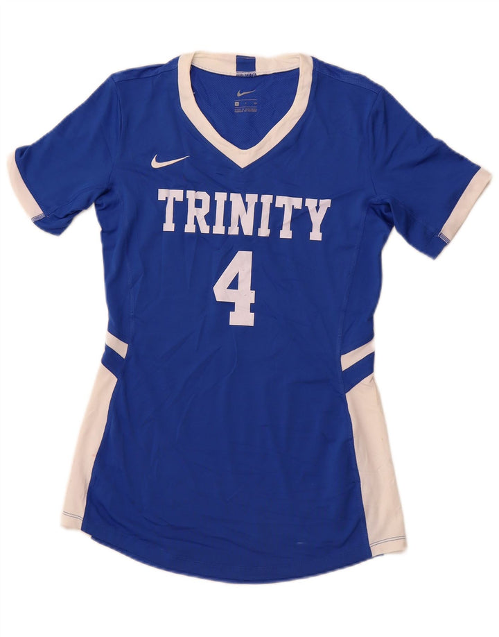 NIKE Ženska grafička majica kratkih rukava UK 10 Small Blue Colourblock Poliester