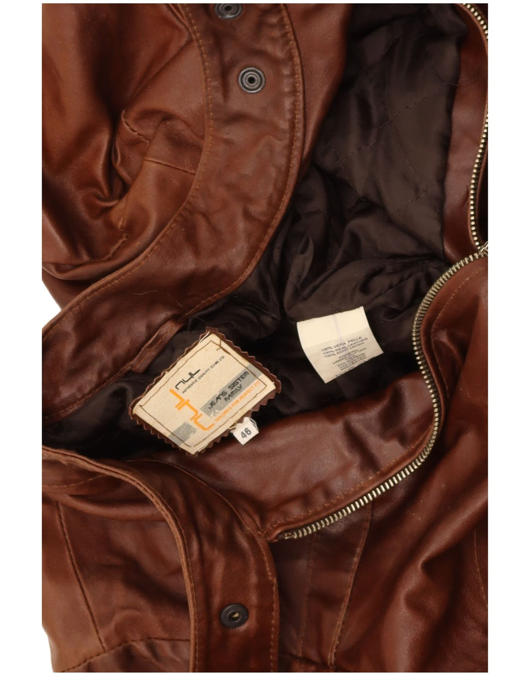 VINTAGE Womens Crop Leather Jacket IT 46 Large Brown Leather