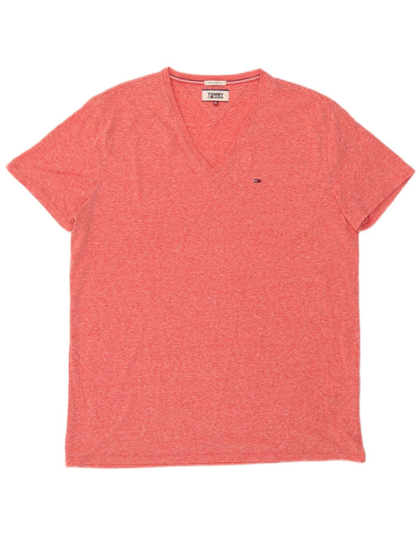 Tommy Hilfiger Mens Regular Fit T-Shirt Top XL Red Flecked Polyester