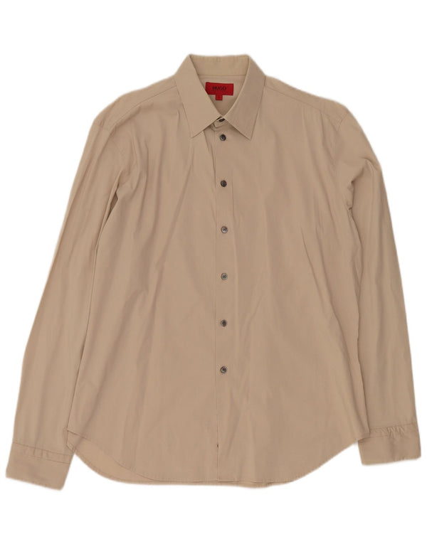 HUGO BOSS Mens Shirt Large Beige Cotton