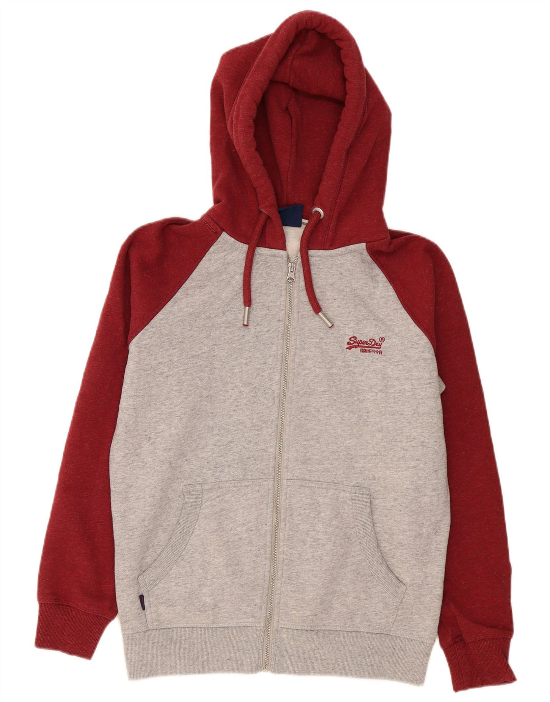 Superdry muški pulover s kapuljačom na patentni zatvarač srednje sivi pamuk u blokovima boja