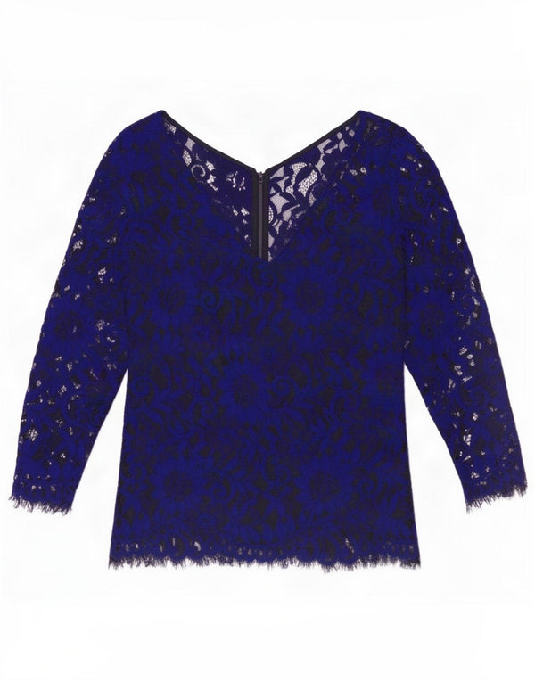 Jasper Conran Ženska čipkasta bluza s 3/4 rukava Top UK 10 Small Blue Floral