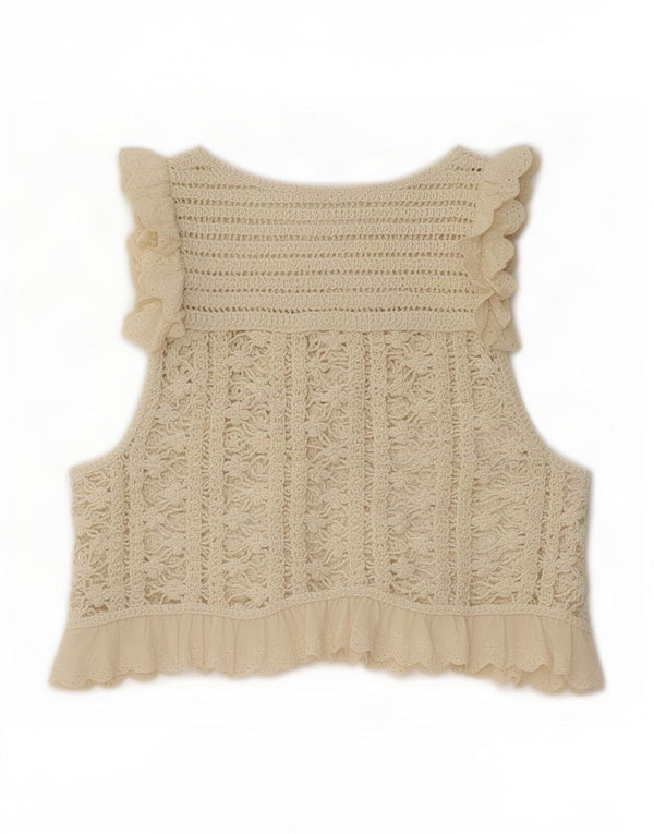 Zara ženski kratki heklani prsluk UK 10 Small Beige