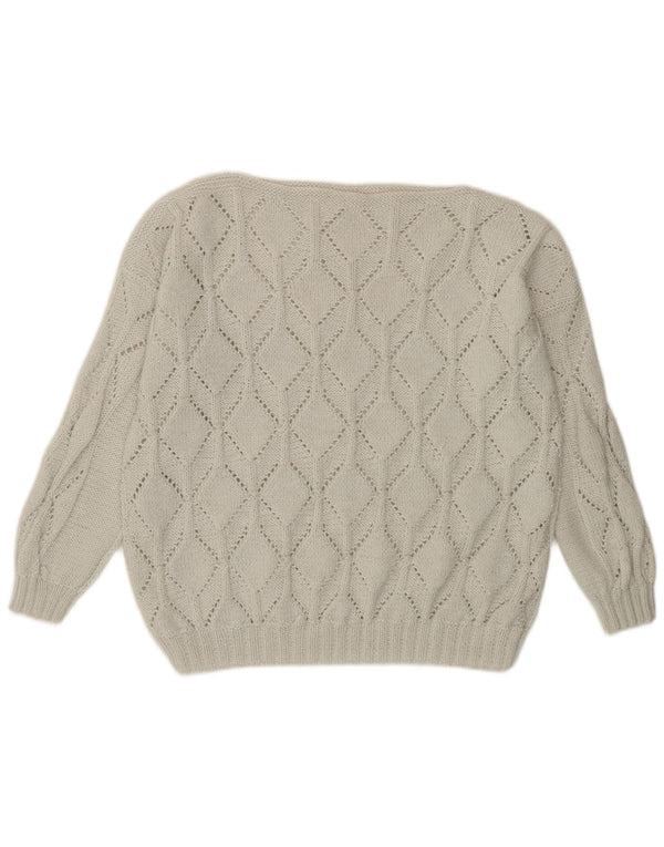 VINTAGE ženski džemper s veznim izrezom UK 18 XL sivo bijeli