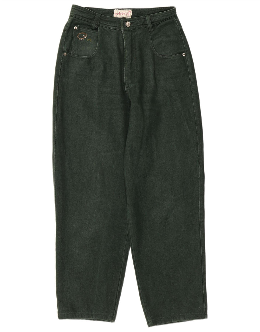 PETRESSA Ženske sužene traperice visokog struka EU 36 Male W26 L26 Zeleni pamuk