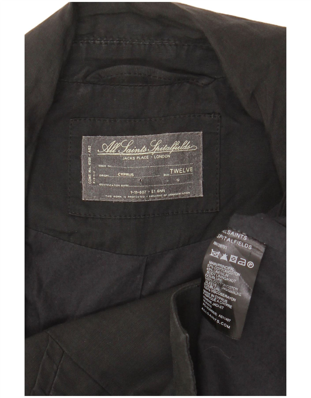 Svi sveti Ženska skraćena jakna sa 3 gumba UK 12 Srednje crni pamuk