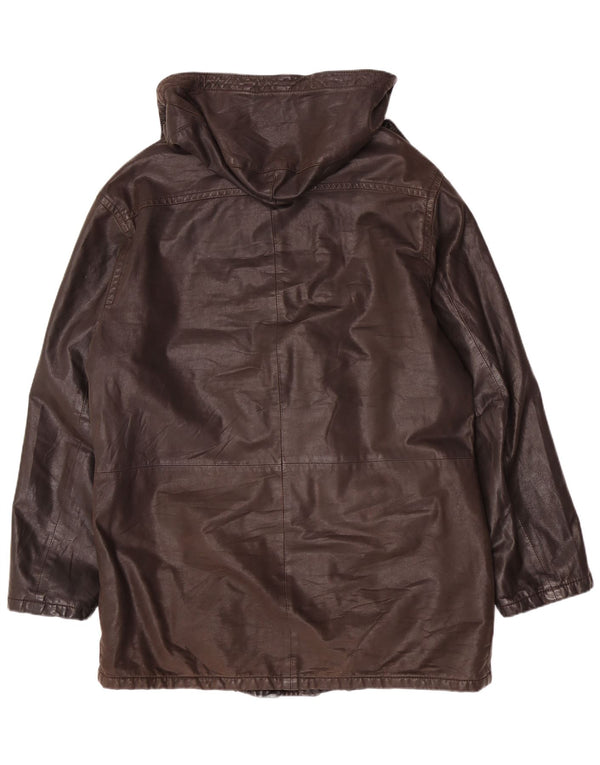 Vintage muški kožni kaput s kapuljačom UK 42 XL smeđi