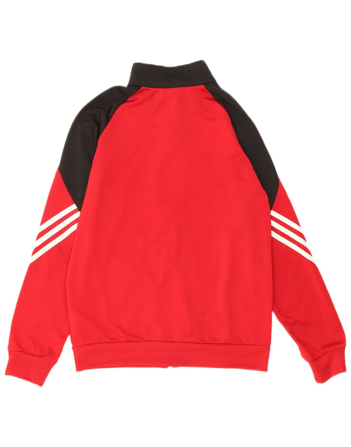 ADIDAS Boys Tracksuit Top Jacket 13-14 Years XL Red Colourblock Polyester