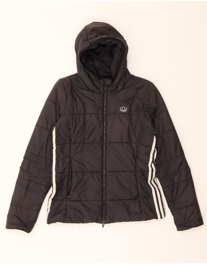 ADIDAS Womens Hooded Padded Jacket UK 12 Medium Grey Polyester Sports Vintage Adidas and Second-Hand Adidas from Messina Hembry 
