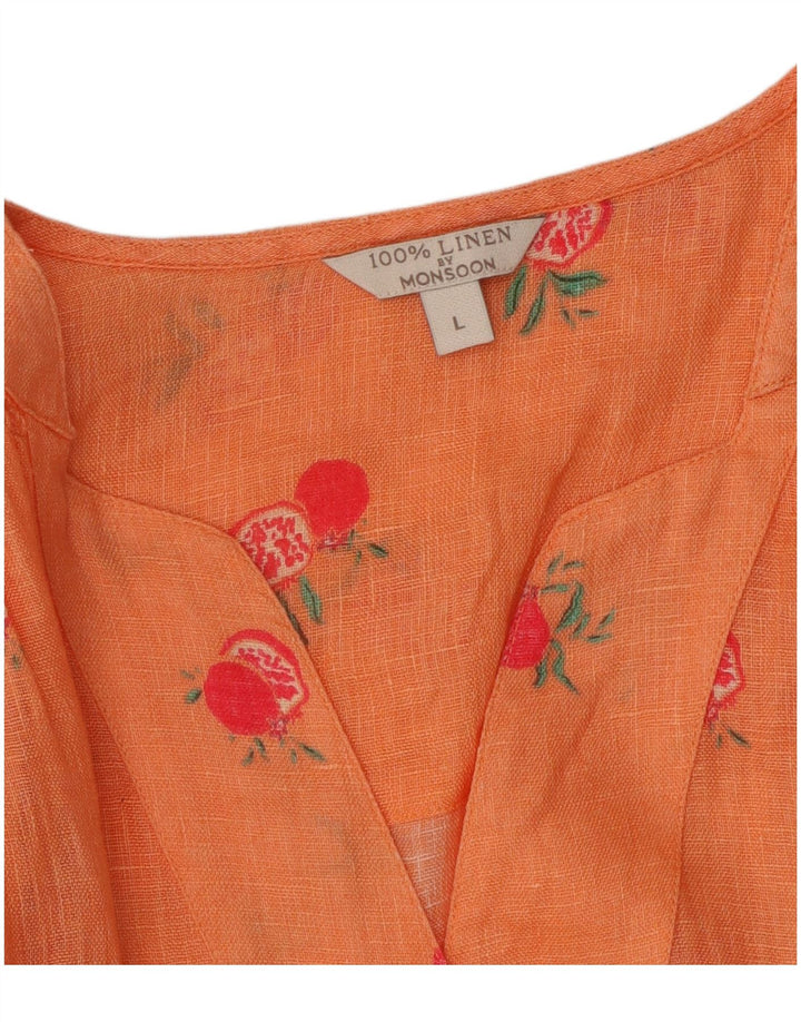 MONSOON Ženska velika grafička bluza Top UK 16 Large Orange Lan