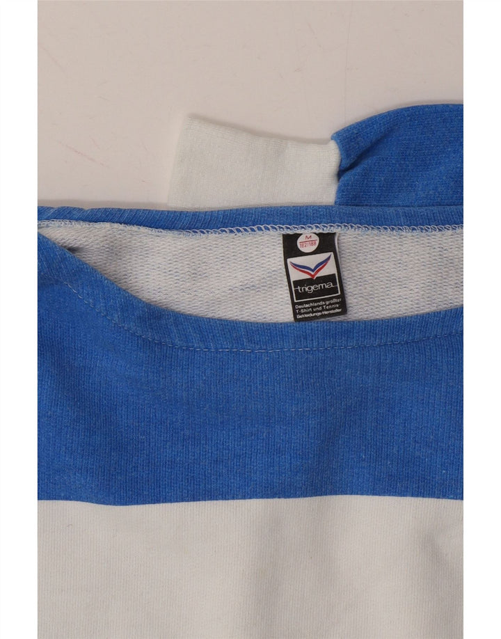 TRIGEMA Womens Oversized Crop Sweatshirt Jumper UK 14 Medium Blue Striped Vintage Trigema and Second-Hand Trigema from Messina Hembry 