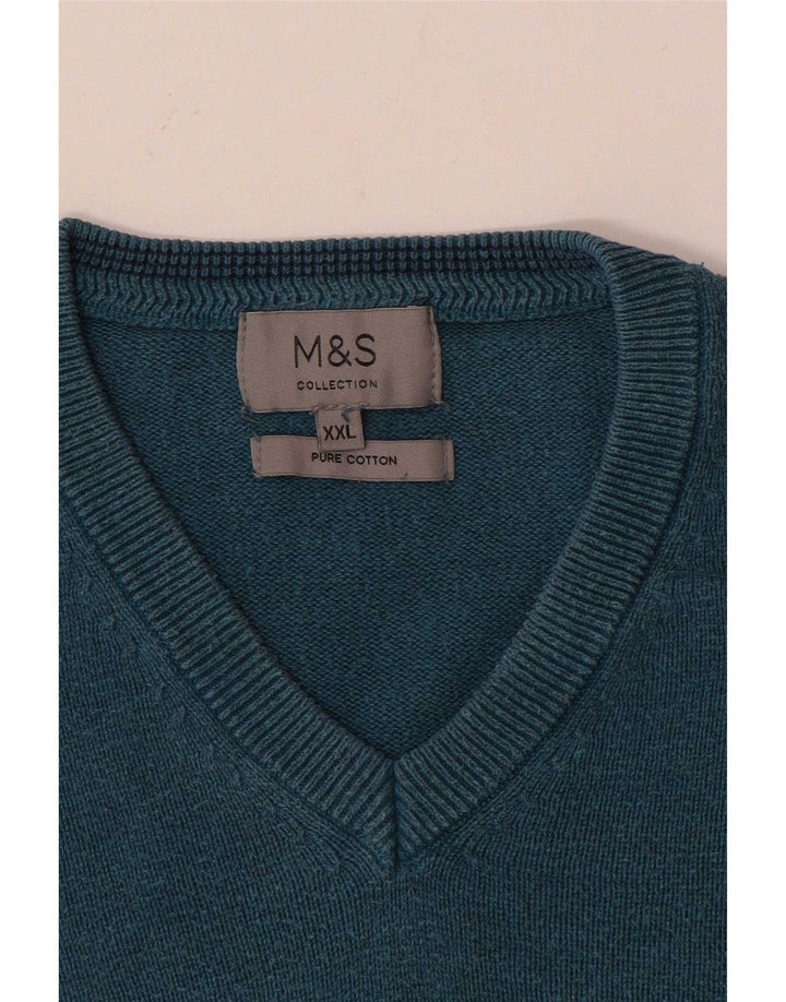 Marks & Spencer muški džemper s V-izrezom 2XL plavi pamuk
