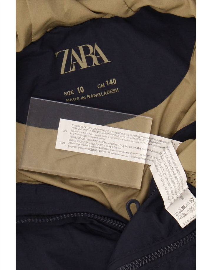 ZARA Boys Hooded Windbreaker Jacket 9-10 Years Navy Blue Nylon