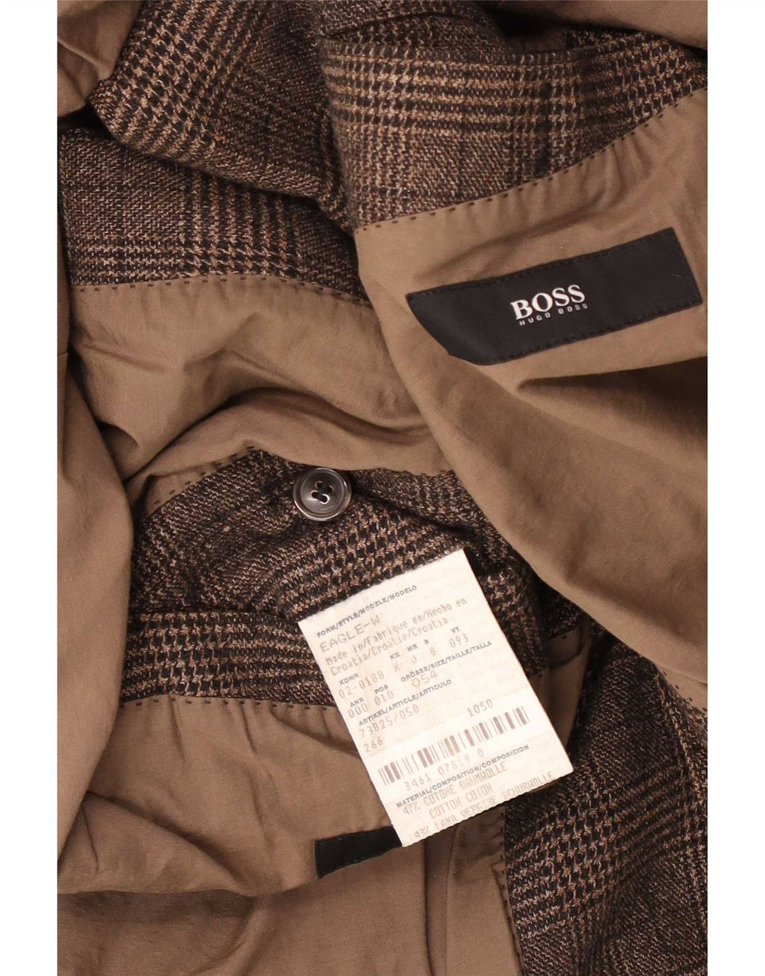 Hugo Boss muška jakna s 2 gumba EU 52 2XL smeđi karirani pamuk