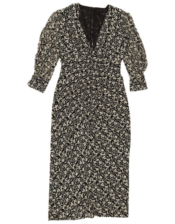 Topshop ženska mala maksi haljina 3/4 rukava UK 4 XS crna cvjetna poliesterska