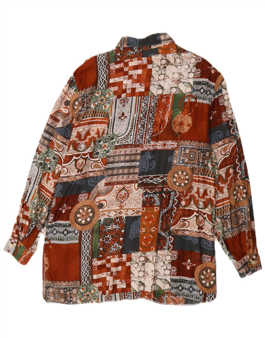 Vintage ženska dugačka košulja UK 14 velika raznobojna patchwork viskoza